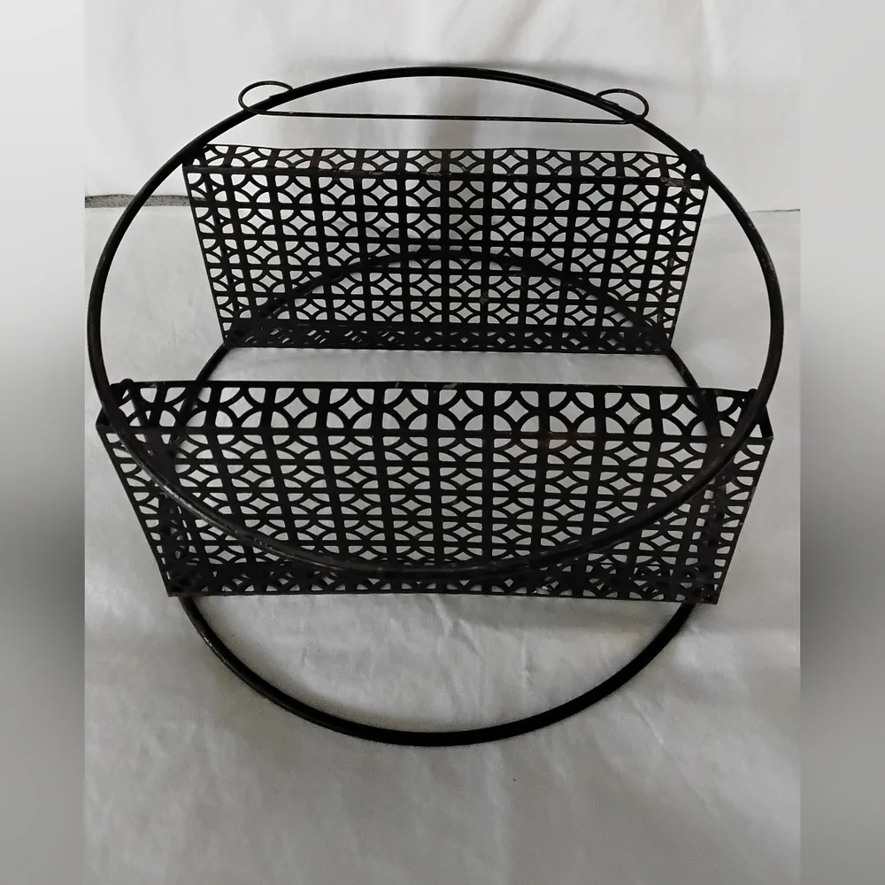 Vtg Black Metal Circular Wall Shelf - Decorative Two-Tier Organizer